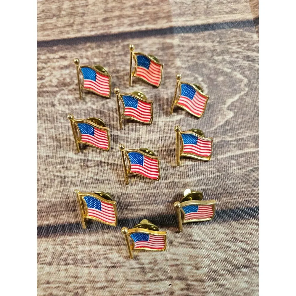 Lot of 10 American Flag Lapel Pins